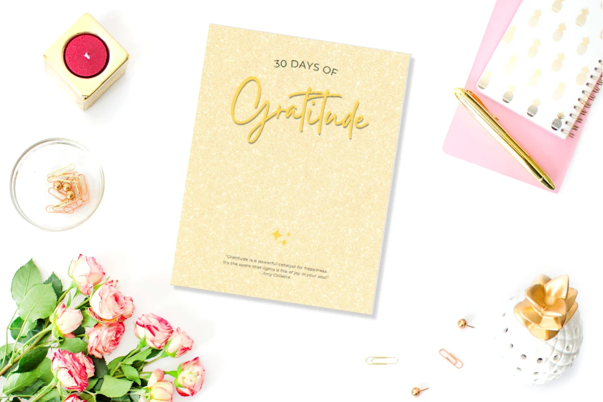 30 days gratitude journal on woman's desk