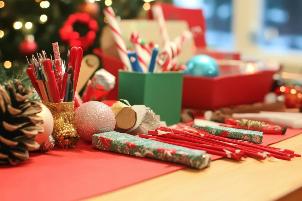 craft and gift wrapping clutter at christmas