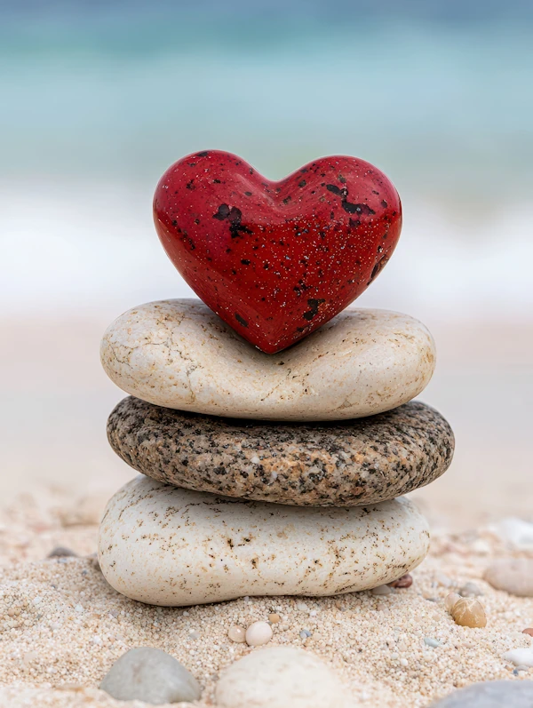 heart shaped rock on the top of the heap of rocks representing the self love practice of giving yourself credit