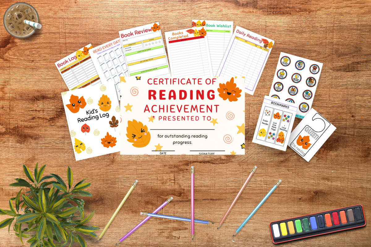 kawaii autumn leaves kids reading log