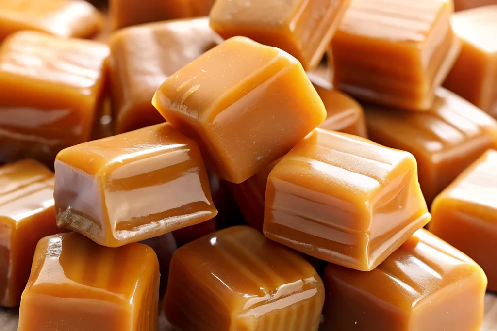pile of caramels unwapped for melting