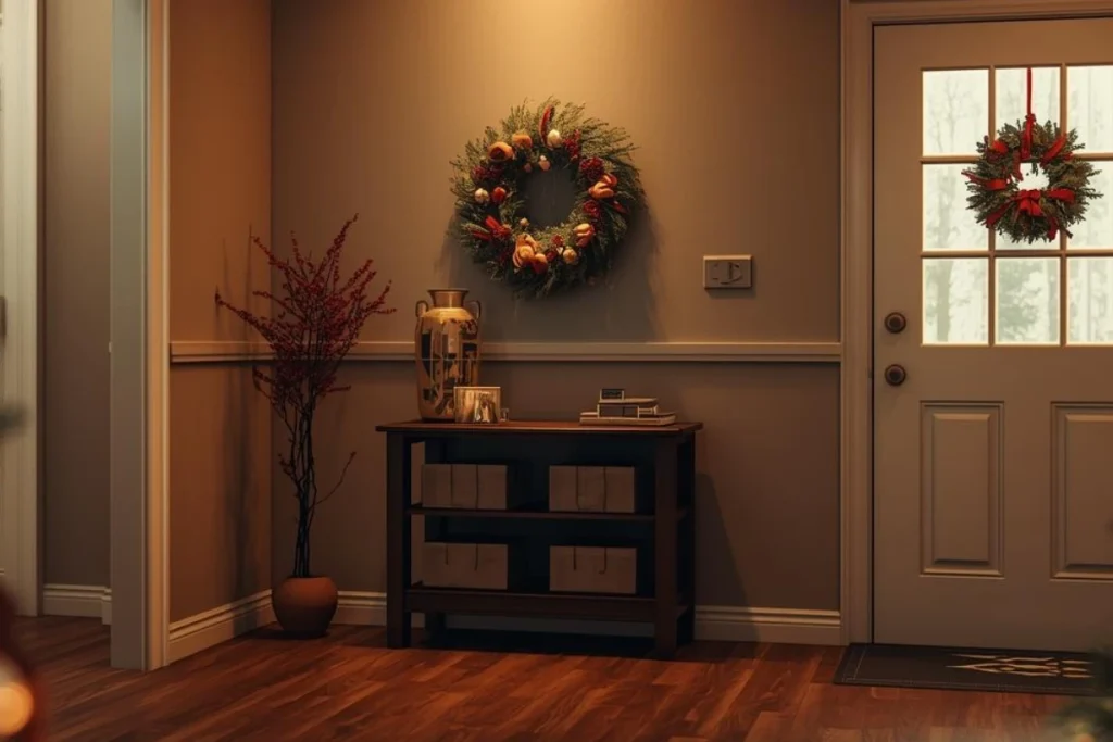 tidy christmas front entryway