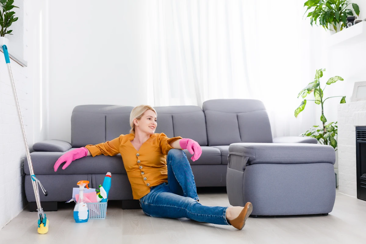 woman finished 15 minute holiday quick cleaning burst